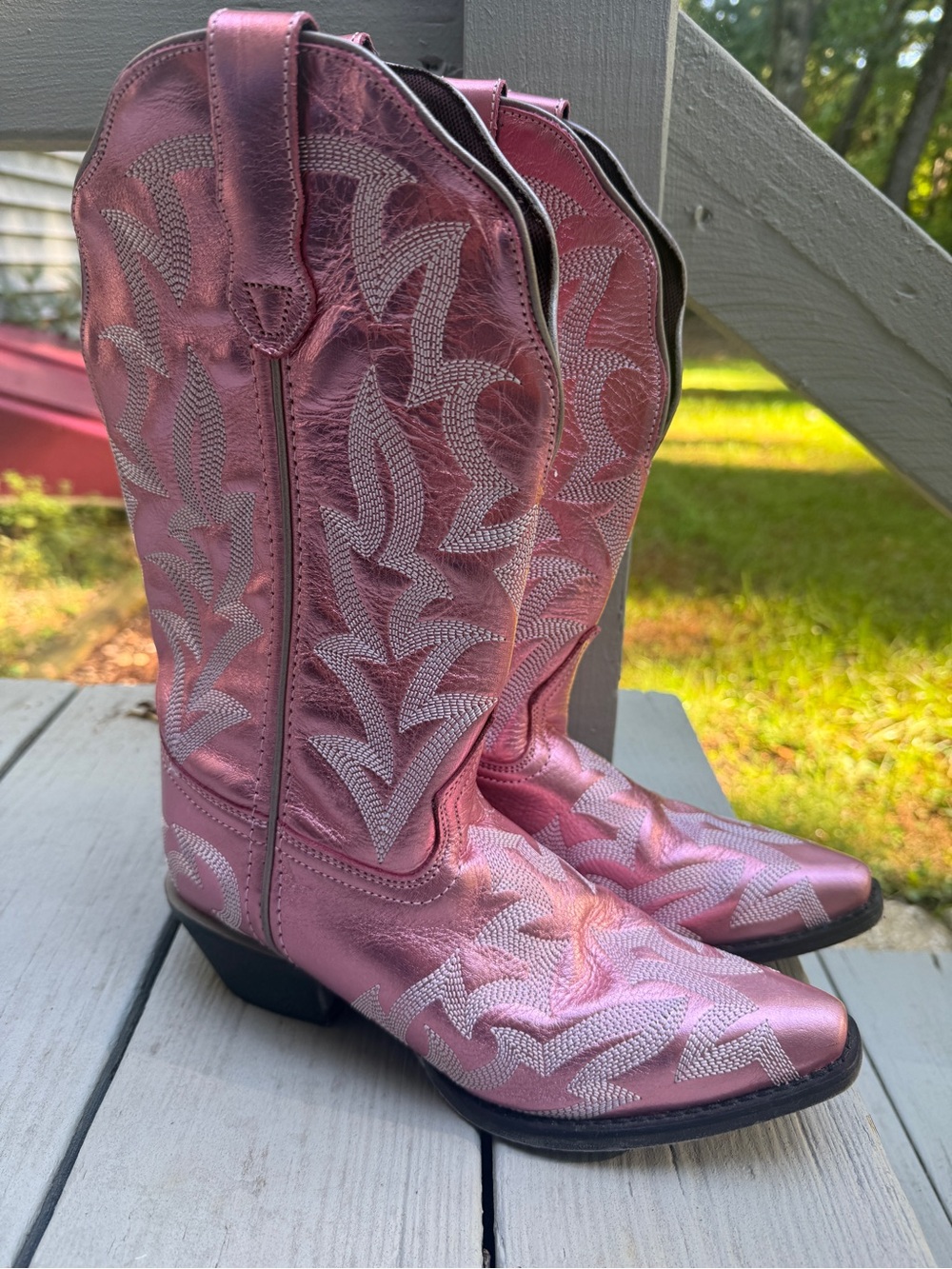 Laredo Metallic Pink Western Heeled Cowboy Boots